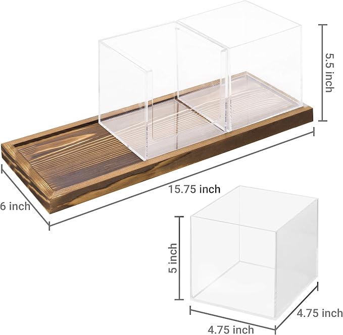 MyGift Modern Modular Coffee and Tea Station Organizer with 3 Removable Premium Clear Acrylic Compartments and Rustic Burnt Solid Wood Decorative Tray, 4 Piece Set - Image 4