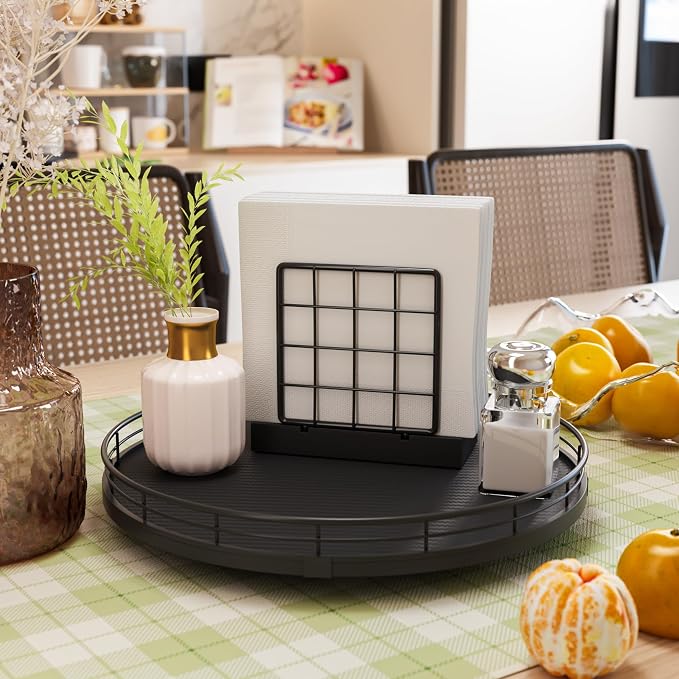 13" Lazy Susan Turntable Organizer for Table Top, Round Wooden Lazy Susan for Cabinet Kitchen Decor Centerpieces Coffee Table, Storage Condiments Spices, Bathroom Vanity Tray for Soap, Black - Image 4