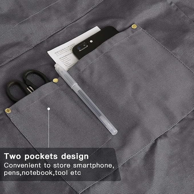 Crossback Apron with Pockets x2,Split Apron with Adjustable Straps,M-XXL | Pockets x2, Adjustable & Removable Straps, Canvas, Unique Split Apron for Ceramics, Home, Kitchen, Restaurant,M-XXL (Grey) - Image 2