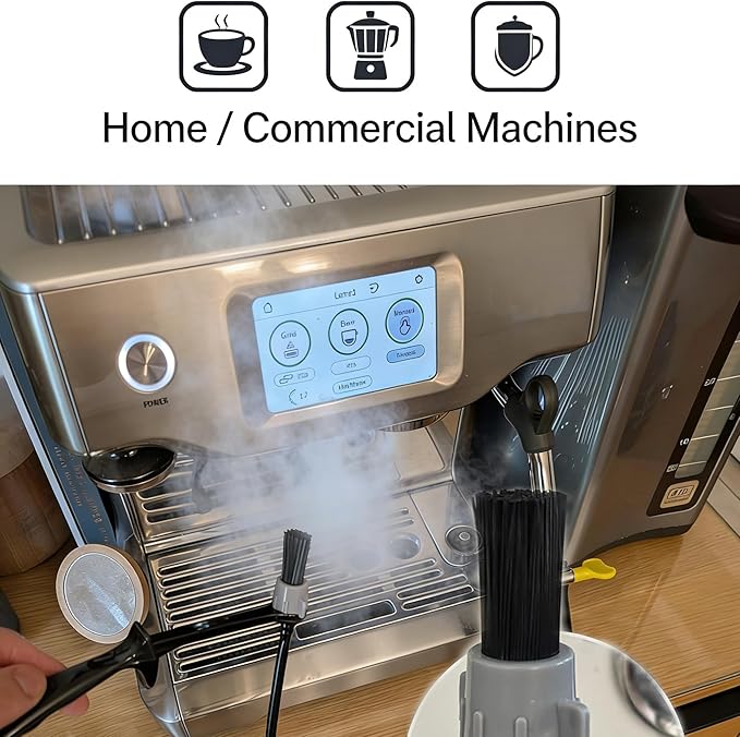 Coffee Machine Steam Brush, 36 Inch Silicone Hose Espresso Steam Wand Cleaning Tool with Spoon End for Barista Espresso Maintenance (Black+One replacement head + two hose clamps)