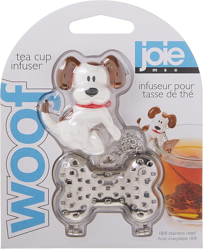Joie Woof Tea Ball Infuser, Steep and Strain Loose Leaf Tea, Securely Sits on Side of Mug, Cute Dog Design, Stainless Steel, BPA-Free