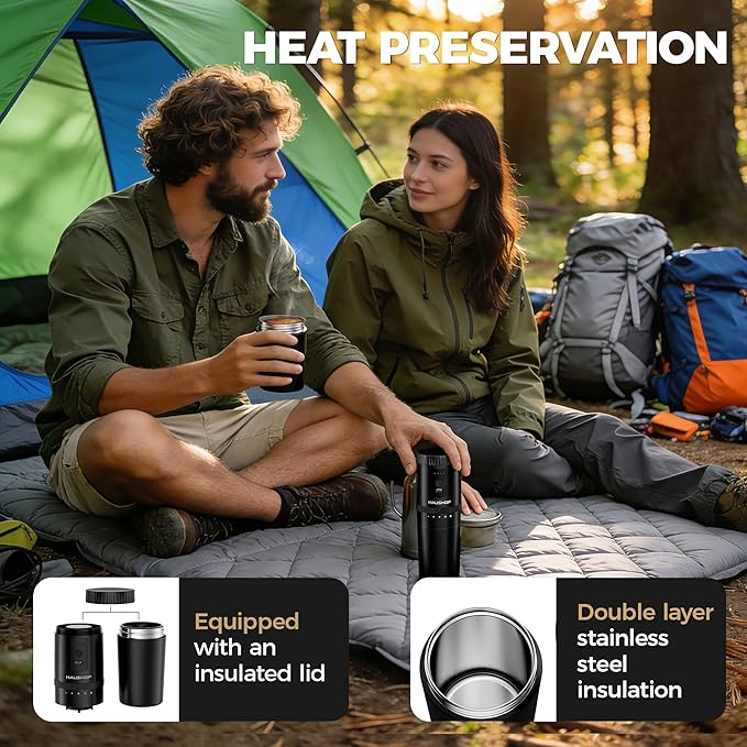 HAUSHOF Portable Coffee Maker, Camping Coffee Makers Travel Mini Coffee Maker, Portable Travel Coffee Maker with Grinder, Personal Cordless Travel Coffee Maker for Car, Camping, and Home