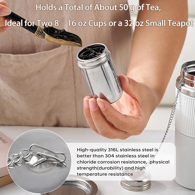 316L Stainless Steel Tea Infuser Set – Extra Fine Mesh Loose Leaf Tea Steeper for 8–32 oz Mugs, Bottles & Teapots, Dishwasher Safe (2 Pack)