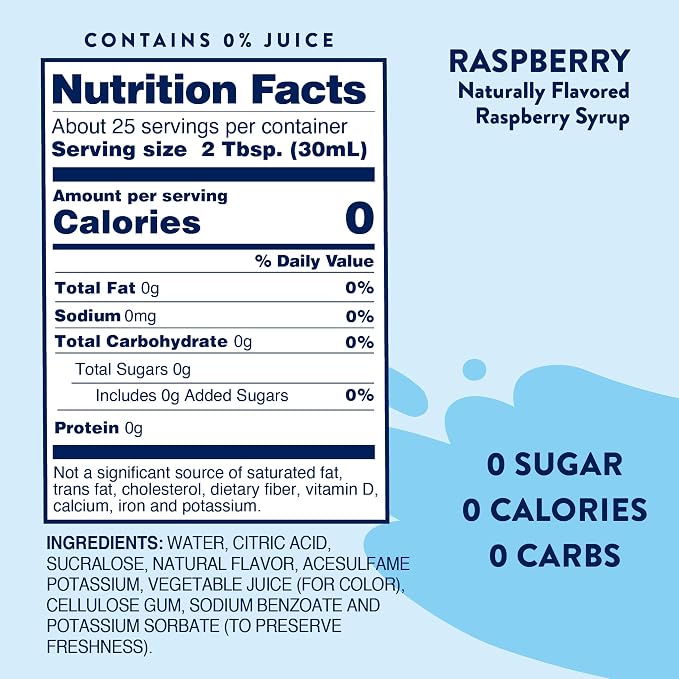 Jordan's Skinny Mixes Sugar Free Syrup, Raspberry Flavor, Fruit Flavored Water Enhancer, Drink Mix for Ice Tea, Lemonade & More, Zero Calorie Flavoring, Keto Friendly, 25.4 Fl Oz, 1 Pack - Image 2