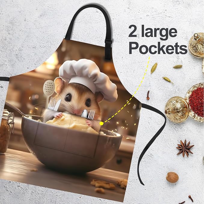 Funny Cat Apron with 2 Pockets Waterproof for Men Women Kitchen Garden Decor - Image 4