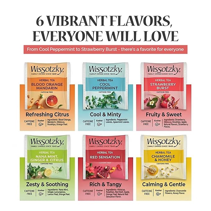 Wissotzky Herbal Tea Variety Pack Sampler (42 Tea Bags) in a Premium Reusable Gift Box | Valentines Day Gift | Caffeine-Free | 6 Exciting Flavors | Individually Wrapped Tea Bags | Ideal Present for Holiday & Corporate Gifting | Magnetic Closure Box | K...