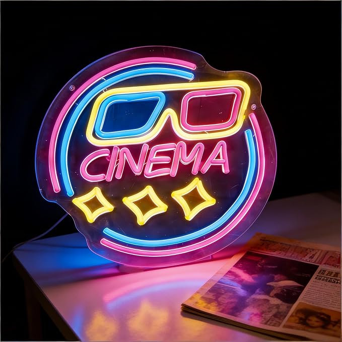 Cinema LED Neon Sign, USB Powered Decorative Neon Light for Cinema Home Theater Party Living Room Wall Table Movie Theme Decor 12.2 x 12.6 In - Image 7
