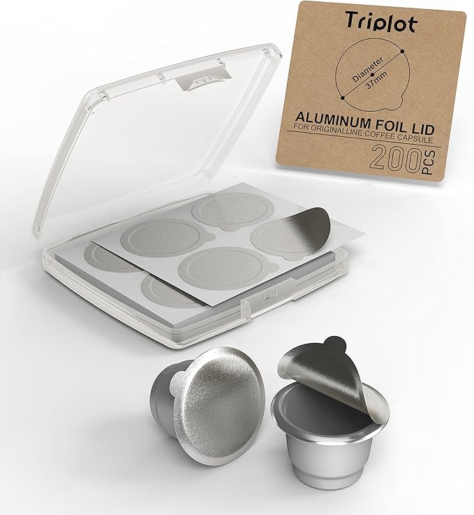 Tiplot Aluminum Lids for Reusable Nespresso OriginalLines Capsules 200pcs,Self Adhesive Foil Sticker Seals 200pcs for Refillable Coffee Pods Stainless Compatible Nespresso Original Line Machines.