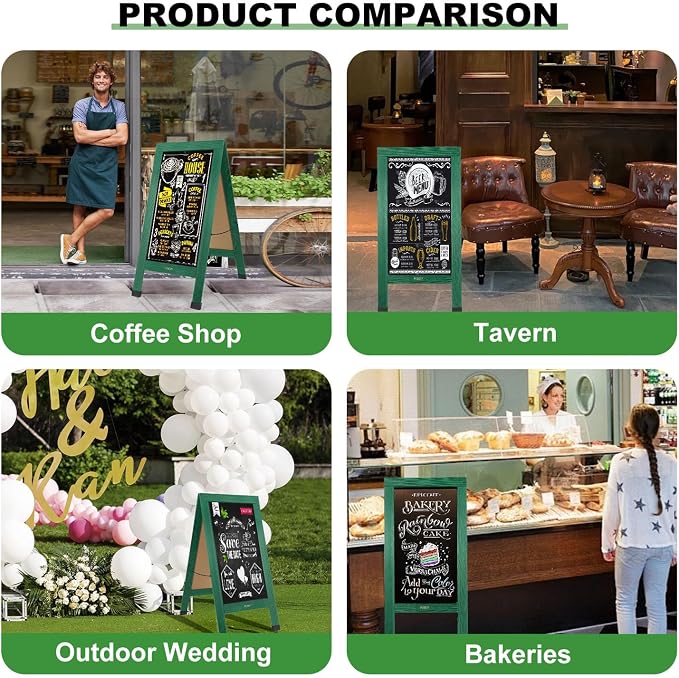 Large Sandwich A-Frame Chalkboard Sign - 40 x 20 Inches Green Magnetic Wooden Chalk Board for Sidewalk, Stand up Double-Sided Outdoor Easel Display for Restaurant Cafe Shop Wedding Party or Business - Image 7