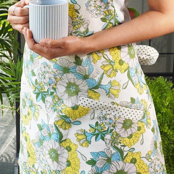 100% Cotton Printed Kitchen Apron with 2 Pockets for Men and Women – Adjustable Chef Apron - Machine Washable