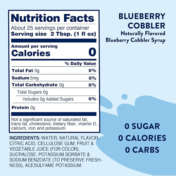 Jordan's Skinny Mixes Sugar Free Coffee Syrup, Blueberry Cobbler Coffee Flavoring Syrup, Zero Calorie Drink Mix for Lattes, Baking, Protein Shake or Cocktail, Dairy & Gluten Free, Kosher, 25.4 Fl Oz - Image 2