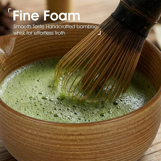 Matcha Whisk Set, 7-Piece Matcha Kit with Ceramic Matcha Bowl, Bamboo Whisk, Scoop & Sifter - Complete Matcha Tea Set Perfect for Beginners & Matcha Lovers, Brown
