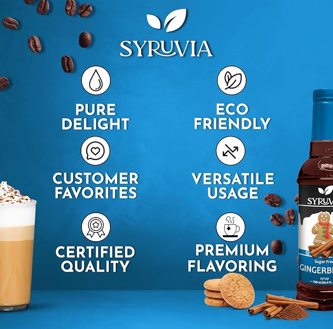 Syruvia Sugar Free Gingerbread Syrup for Coffee, Flavored Syrup for Drinks, Lattes, and Desserts – 25.4 fl oz, With Pump - Image 5