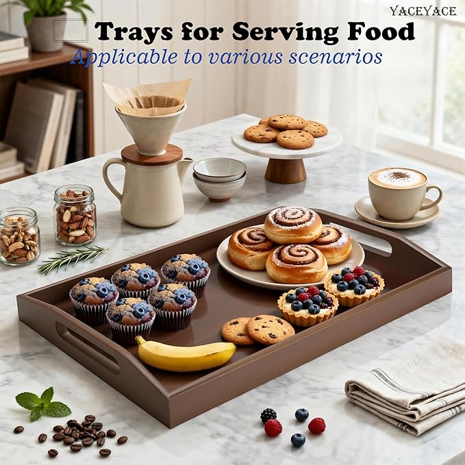 Bamboo Tray for Ottoman, 13.7"x8.6"x2" Small Serving Trays with Handle, Bamboo Tray for Coffee Table, Party, Home Decor, Dining