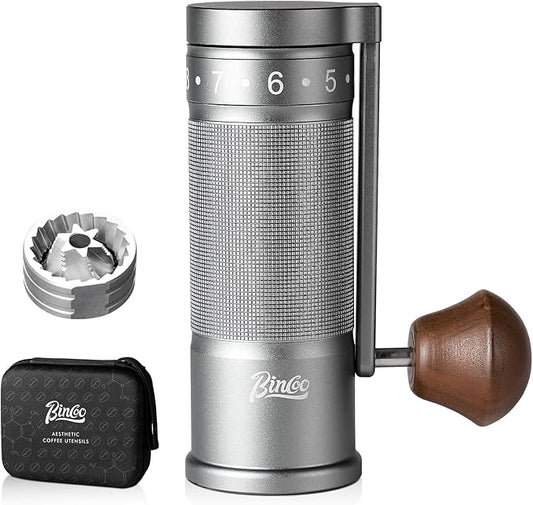 Bincoo Manual Coffee Grinder Manual Foldable Handle– Espresso Hand Coffee Grinder Burr,Compact and Portable for Home/Travel/Camping(Gray)