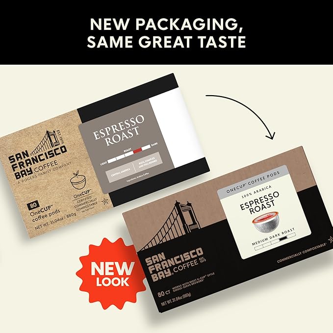 San Francisco Bay Compostable Coffee Pods - Espresso Roast (80 Ct) K Cup Compatible including Keurig 2.0, Dark Roast