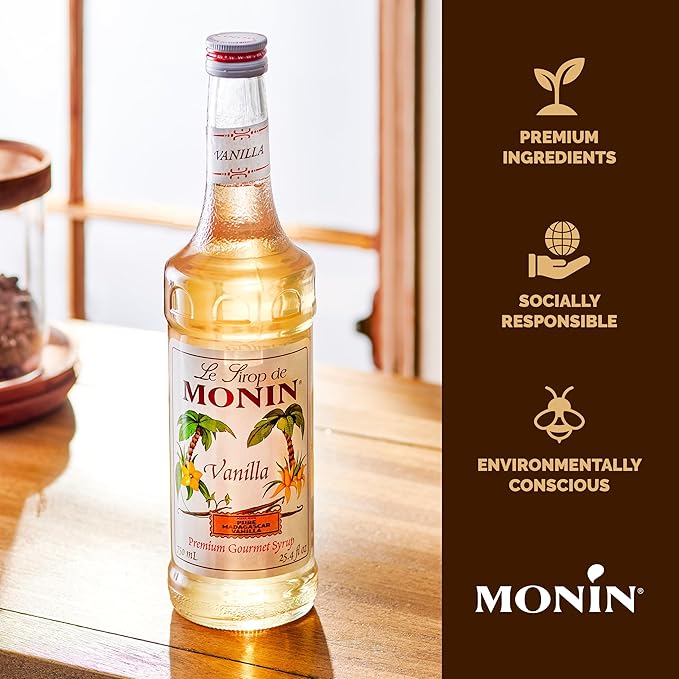 Monin - Vanilla Syrup | Pure & Rare Madagascar Vanilla, Premium Syrup for Coffee, Lattes & More | Clean Label with No Artificial Flavors, No Artificial Preservatives (BPA Free Bottle, 25.4 fl oz)