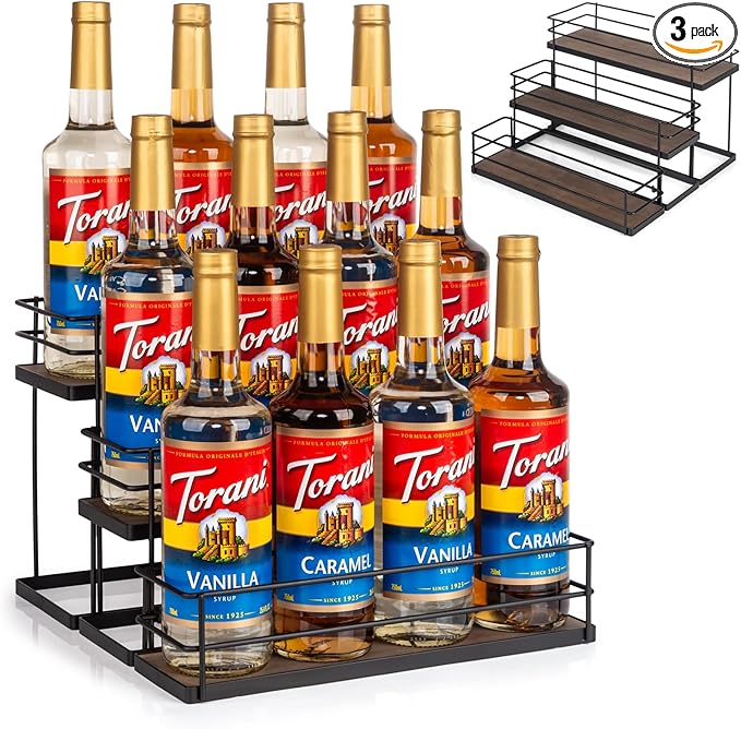 kimilus 12 Bottle Capacity Coffee Syrup Organizer 3 Tier Coffee Syrup Stand Shelf for Coffee Bar Kitchen Small Wine Rack for Bar Family Storage for Syrup Wine Dressing