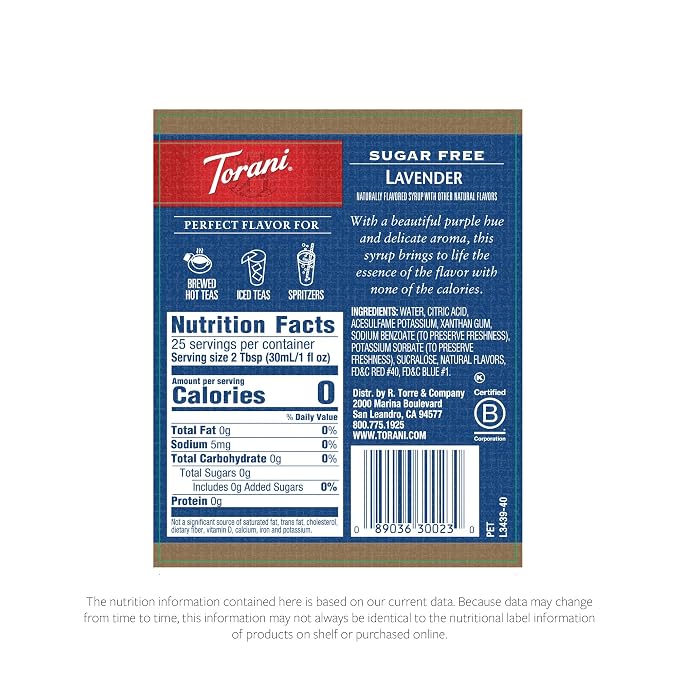 Torani Sugar Free Lavender Flavored Drink Syrup, 25.4 fl oz (Pack of 4) - Image 2