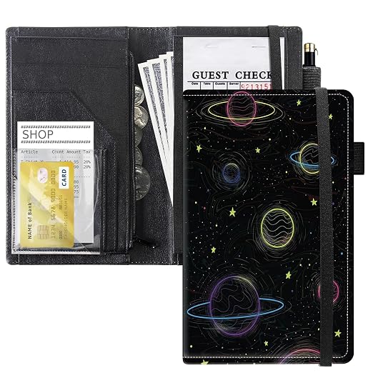 Server Books for Waitress, 5x9 Inch Waitstaff Server Order Pads, 11 Large Pockets, Cute PU Leather Waitress Book Server Wallet with Elastic Band Fit Server Apron,Cartoon Planets by Unknown