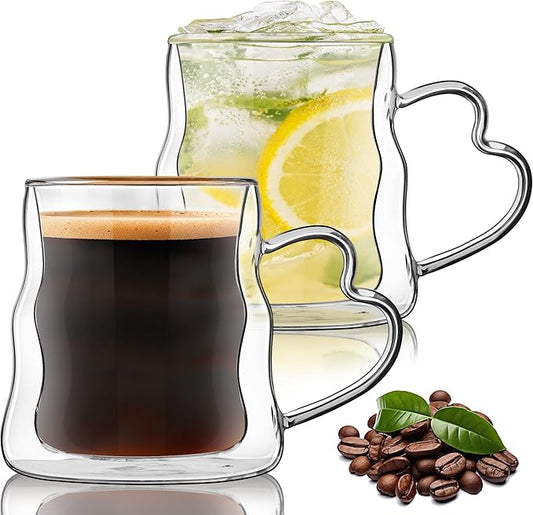 Joeyan 16.9oz Double Walled Insulated Coffee Mugs - Set of 2, Large Clear Latte Cappuccino Tea Espresso Cups with Handle, Heat Resistant Borosilicate Glass Drinking Coffee Mug for Hot Cold Drinks