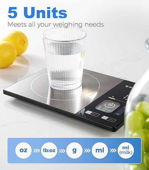 Smart Food Scale with Nutritional Calculator, Calorie Scale for Weight Loss, Free App for Scan, Nutrients Tracking, Food Preload, Color Display with 5 Units, Tare, Stainless Steel, 11lb, Grey