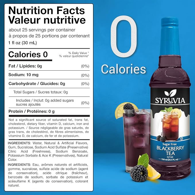 Syruvia Sugar Free Blackberry Tea Flavored Syrup for Drinks, Cocktails, Lemonades, Iced Teas and Desserts – 25.4 fl oz, With Pump - Image 2