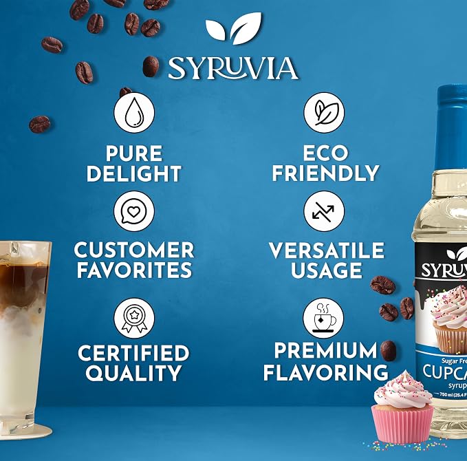 Syruvia Sugar Free Coffee Syrup, Cupcake Flavored Syrup for Drinks, Lattes, and Desserts – 25.4 fl oz, With Pump - Image 5