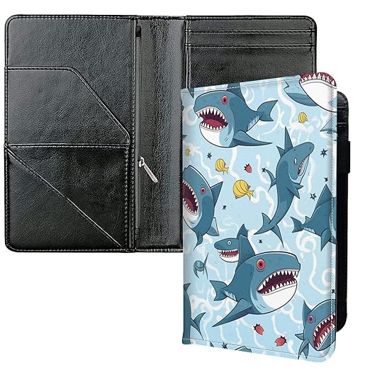 Server Books for Waitress, with 7 Large Pockets, Waiter Serving Book, Waitstaff Server Order Pads, Cute PU Leather Server Book with Pen Holder Fit Server Apron, Cartoon Sharks by Unknown
