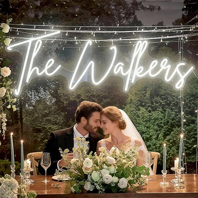 CIONAOR Custom Neon Sign - Personalized LED Name Sign for 2026 Modern Organic Wedding Backdrop, Surname Last Name Sign for Reception & Ceremony, Dimmable Light Up Sign for Marry Me Proposal, Engagement Party Decor