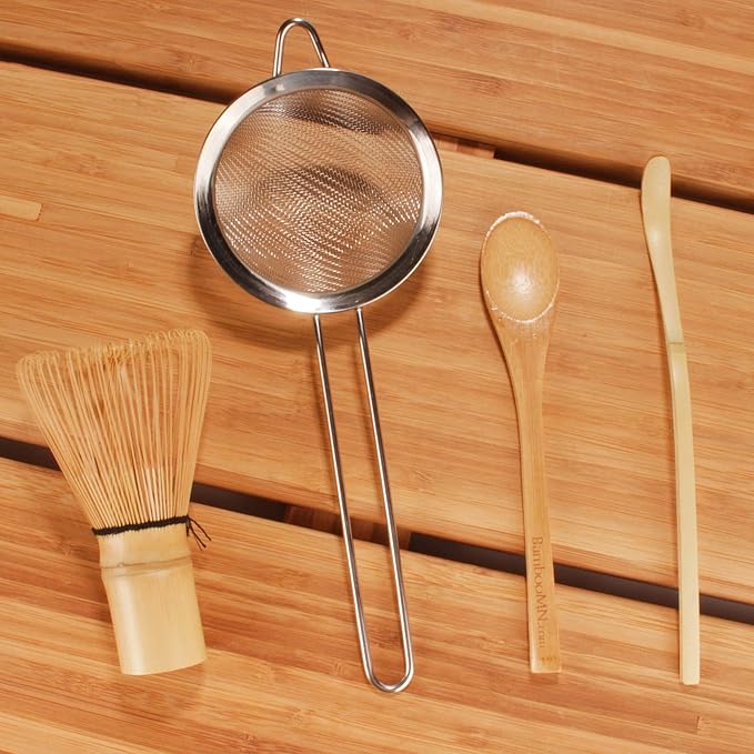 BambooMN Japanese Matcha Tea Set - Chasen + Strainer + Spoon + Scoop - 2 Sets