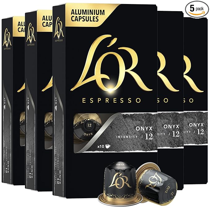 L'OR Espresso Capsules, 50 Count Onyx, Single-Serve Aluminum Coffee Capsules Compatible with the L'OR BARISTA System & *Nespresso Original Machines, 50 Count (Pack of 5)