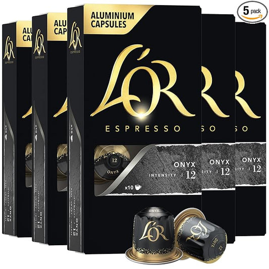 L'OR Espresso Capsules, 50 Count Onyx, Single-Serve Aluminum Coffee Capsules Compatible with the L'OR BARISTA System & *Nespresso Original Machines, 50 Count (Pack of 5)
