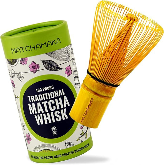 Premium Matcha Green Tea Whisk - 100 Prong - MATCHAMAKA Traditional Japanese Bamboo Matcha Whisk - Green Tea, Matcha Latte, Matcha Ceremonial Powder, Matcha Tea - The Perfect Matcha Ceremony Whisk
