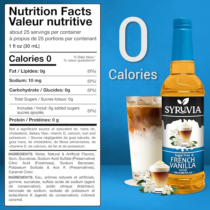 Syruvia Sugar Free Coffee Syrup, French Vanilla Flavored Syrup for Drinks, Lattes, and Desserts – 25.4 fl oz, With Pump - Image 2