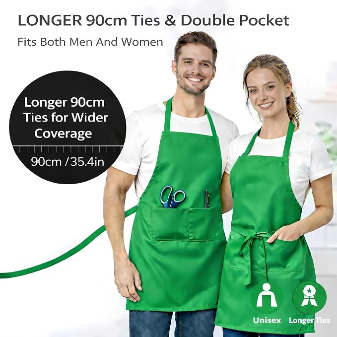 8 Pack Aprons Bulk with Pockets, Unisex Apron with Extra Long Ties for Chef, Cooking Classes, Painting, BBQ - Image 4