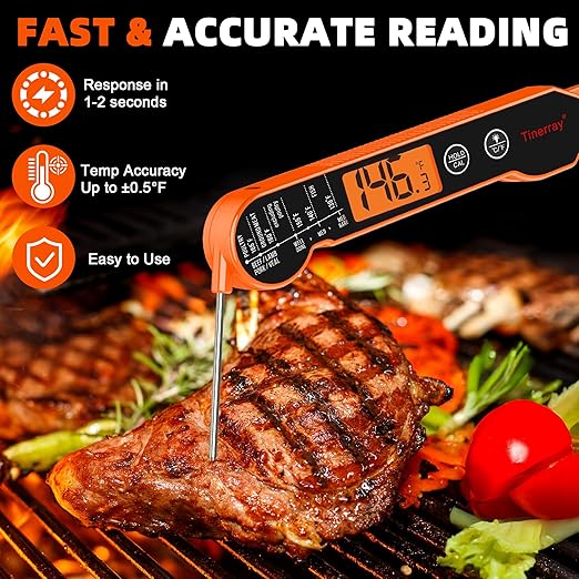 Digital Meat Thermometer Gifts for Chefs Instant Read - Ultra Fast 1s Reading, Waterproof with Backlight & Motion Sensor for BBQ, Grilling, Smoker, Candy, Oil, Chef Gifts (Orange)
