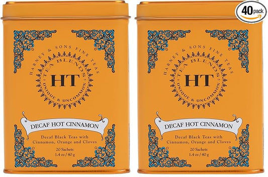 Harney & Sons Decaf Hot Cinnamon Tea, Tea Sachets | 20 Sachets | 1.4 oz | Pack of 2