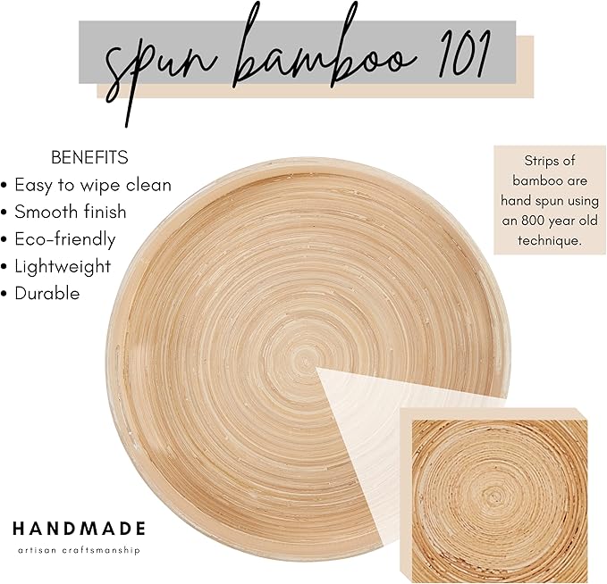 Spun Bamboo Round Serving Tray, Sage, 13.75 Inches