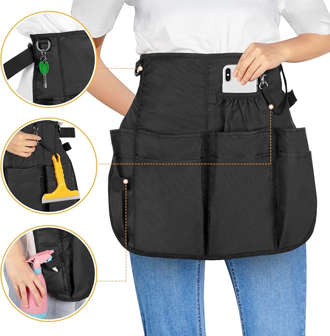 LoDrid Professional Cleaning Apron with 9 Pockets and Waist Belt, Black | Adjustable Cleaning Caddy Aprons for Cleaning Work of House Hotel - Image 3