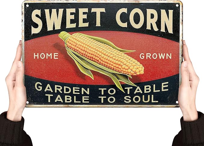 Kitchen Decor | Farm Sweet Corn Metal Vintage Tin Signs | Farmhouse Funny Retro Wall Decor | Cool Things For Man Cave Stuff Poster For Home House Shop Room 8x12 Inch by Clolinse
