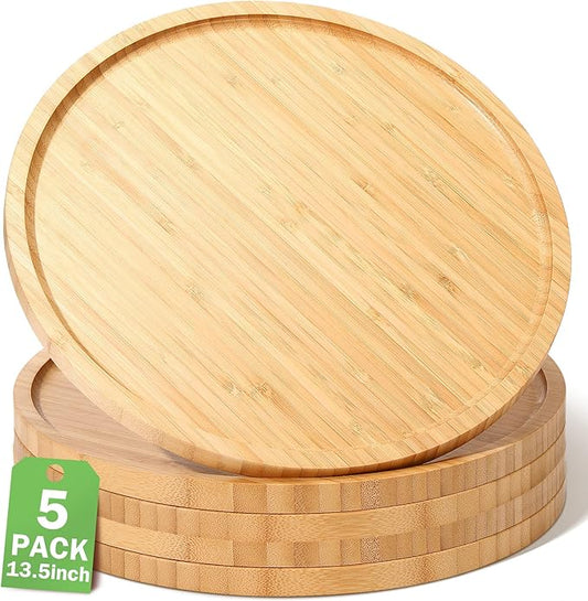 Meanplan 5 Pcs Round Charcuterie Board Bulk Bamboo Round Tray Fall Wooden Serving Platter Wood Serving Tray with Rim for Fruit Bread Salad Pizza Party Decor(13.5 Inch)