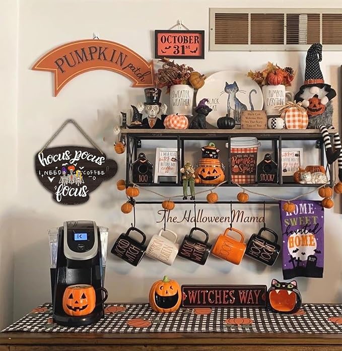 Hocus Pocus I Need Coffee to Focus Wood Sign Hanging Sign for Home Halloween Coffee Bar Coffee Station Cafe Office Coffee Station Decor Signs 4.8x6.78 Inch - Image 7