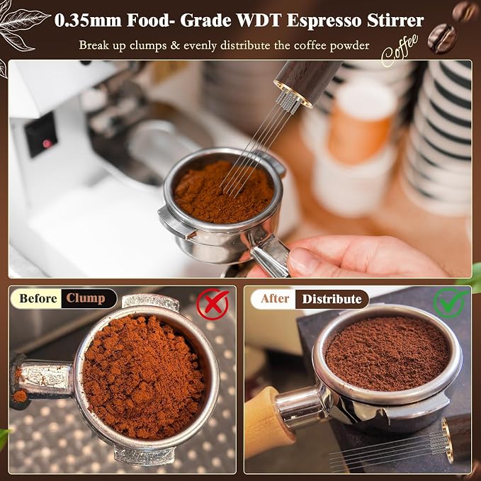 8 PCS Espresso Accessories Kit, 54mm Espresso Tamper Kit Coffee Tamper Set with Coffee Distributor, Espresso Tamping Station, Espresso WDT Stirrer,Dosing Funnel, Fits Breville 54 mm Portafilter - Image 6