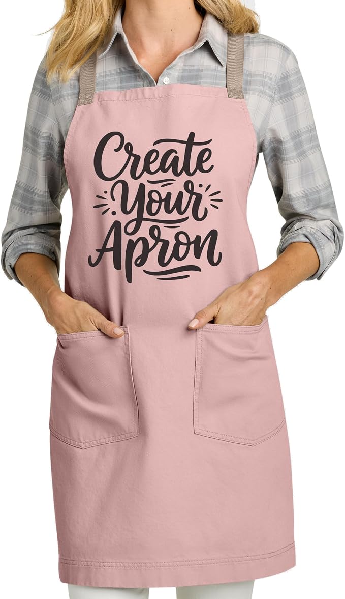 TEEAMORE Custom Apron with Pockets for Women Men Add Your Text Logo Chef Kitchen Cotton Adjustable Crossback Straps by Teeamore