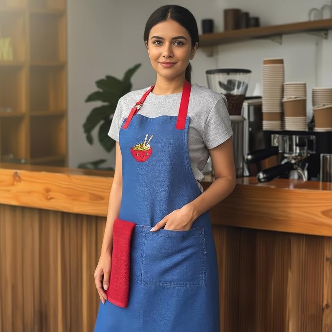 100% Cotton Printed Kitchen Apron with 2 Pockets for Men and Women – Adjustable Chef Apron - Machine Washable
