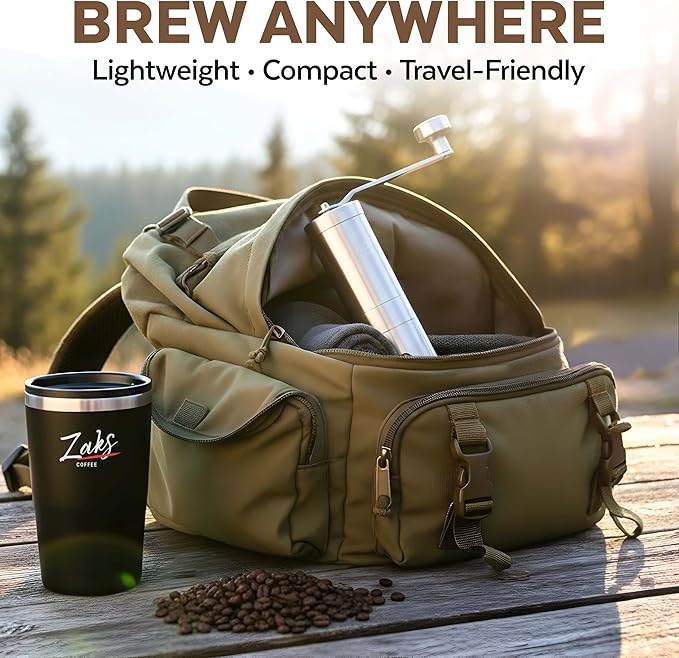 ZaksCoffee Manual Coffee Grinder Stainless Steel Core – Hand Coffee Grinder with 11 Adjustable Settings, Durable Handle and Knob, Portable and Quiet Design for Travel or Home Brewing