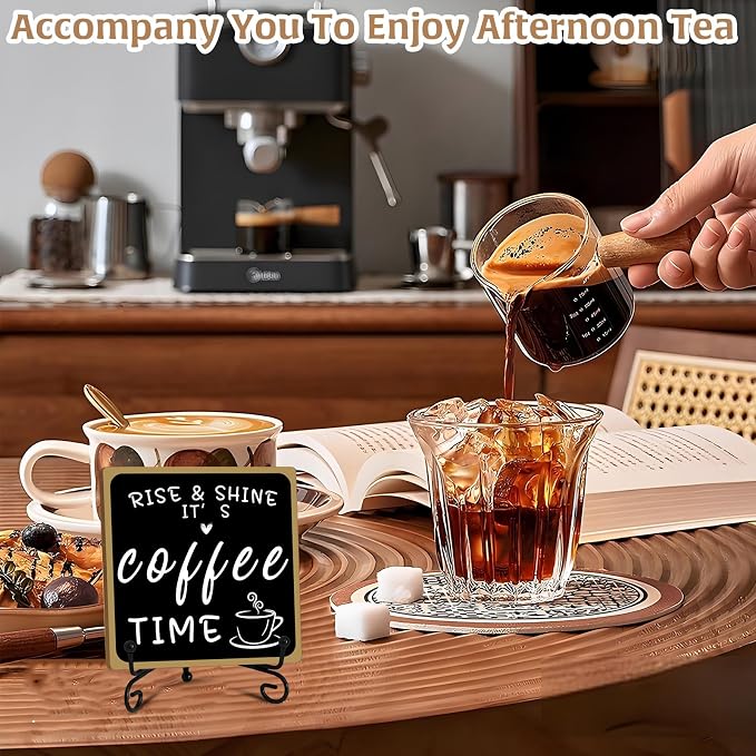 Wooden Coffee Bar Sign Coffee Bar Decor, Coffee Bar Decorations Black and White with Iron Stand Bar Tabletop Shelf Accessories, Coffee Signs Decors for Coffee Station Home Farmhouse Kitchen & Office - Image 3