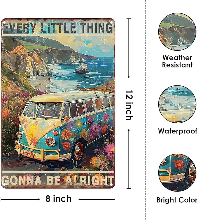 Sanwarm Metal Sign 8X12 Inch, Bus Hippie Flower Vintage Tin Sign Wall Art Decor for Home, Living Room, Kitchen, Garden, Bedroom, Office, Hotel, Cafe And Pub Decoration - Image 2