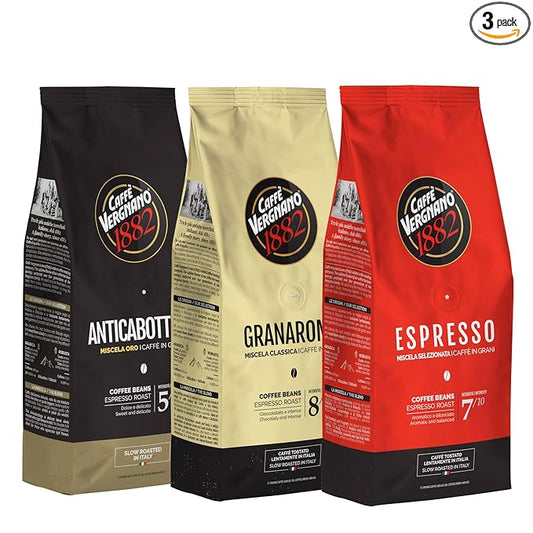 Caffe Vergnano 1882 Granaroma, Espresso, & Antica Bottega Whole Bean Arabica Medium Espresso Roast Coffee, 1.1lbs Bag - Italian Coffee Beans -500g Bag (3 Pk)